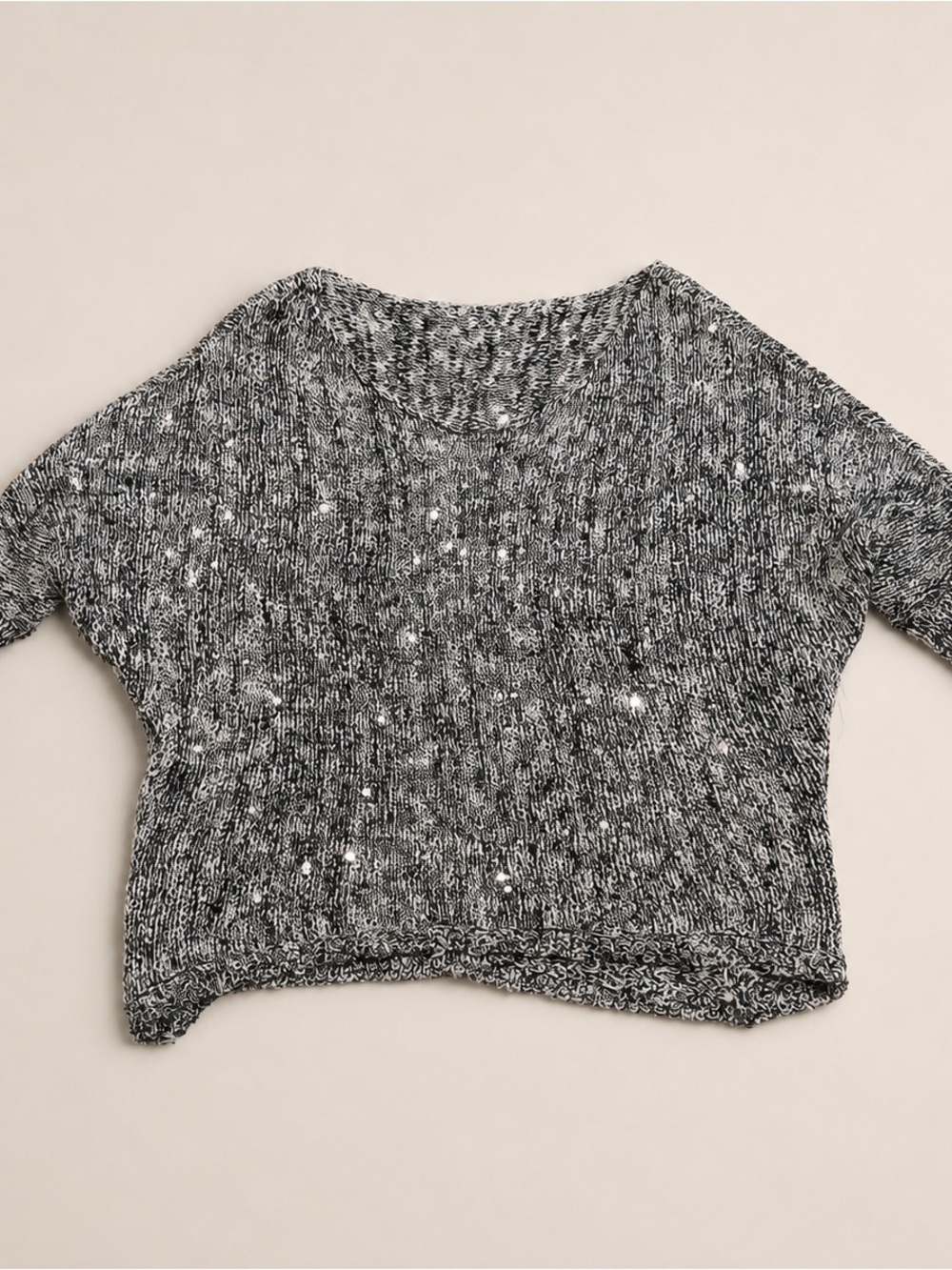 Speckled Black & White Crewneck Knit Sweater